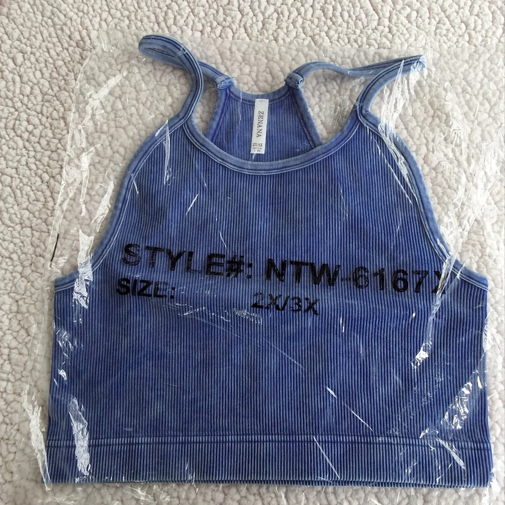Zenana Outfitters Blue Heathered Scoop Neck Tank - Picture 1 of 2